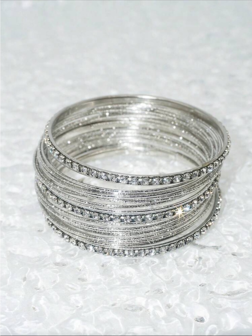 Silver Crystal Multi-Row Bangle Bracelet - Brand